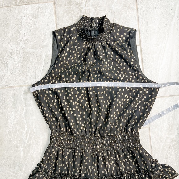 MSK Black Tiered Halter Dress Gold Polka Dots Size Medium - Picture 5 of 9